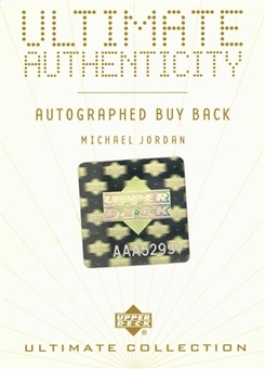 1999/2000 Upper Deck #FF7 Michael Jordan "Final Floor" Signed Relic Card (#3/3) Plus Buyback Card (2 Items)